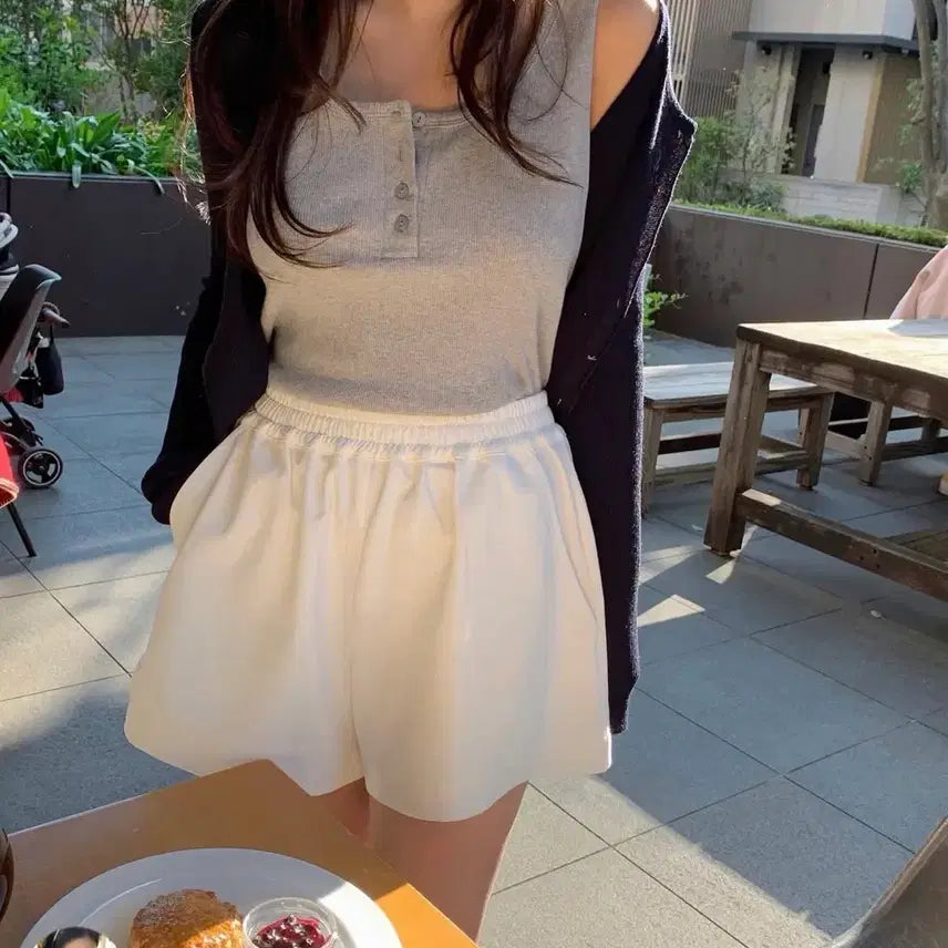 [BUNJANG] The Wish Rize Base Slim Cardigan Shorts Sleeveless Set / 더위시 리즈 베이스 슬림 가디건 (네이비 기본)