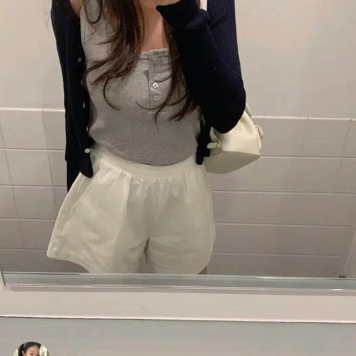 [BUNJANG] The Wish Rize Base Slim Cardigan Shorts Sleeveless Set / 더위시 리즈 베이스 슬림 가디건 (네이비 기본)