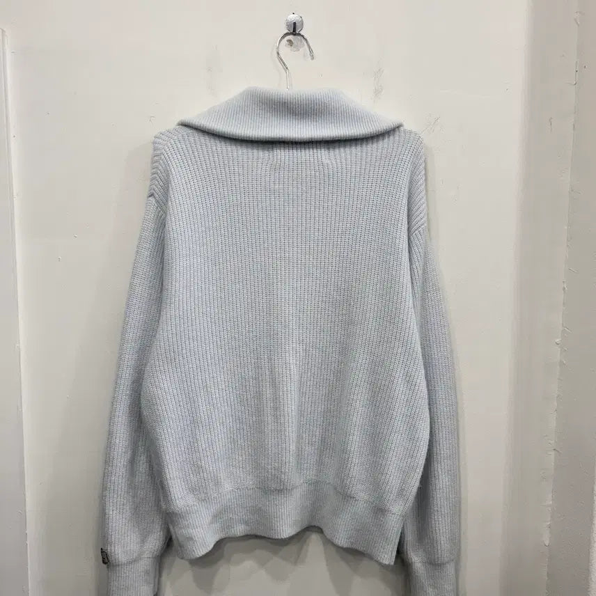 [BUNJANG] Sae-teo Small Logo Angora Half-Zip Knit / 새터 스몰로고 하이넥 카라 앙고라 반집업 니트