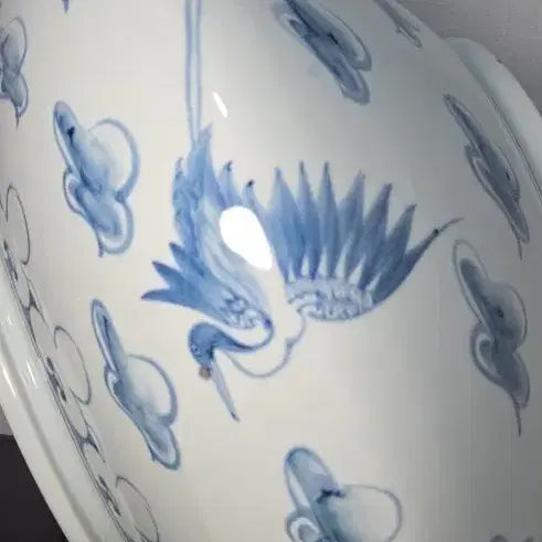[BUNJANG] Celadon Porcelain Cloud and Crane Motif Jar / 청화 백자 운학문 항아리