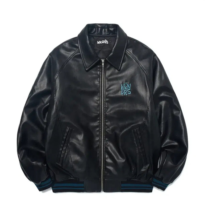 [BUNJANG] WKNDRS Smurfs Graphic Leather Jacket (M) / 위캔더스 스머프 그래픽 레더 자켓 M