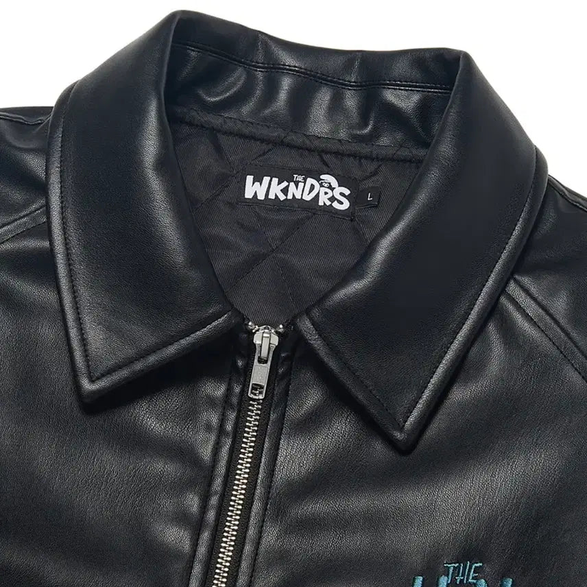 [BUNJANG] WKNDRS Smurfs Graphic Leather Jacket (M) / 위캔더스 스머프 그래픽 레더 자켓 M