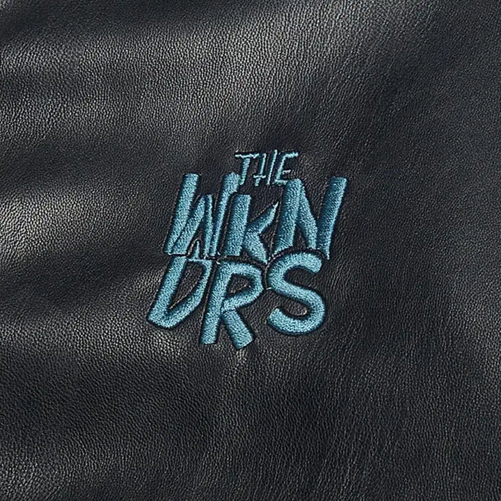 [BUNJANG] WKNDRS Smurfs Graphic Leather Jacket (M) / 위캔더스 스머프 그래픽 레더 자켓 M