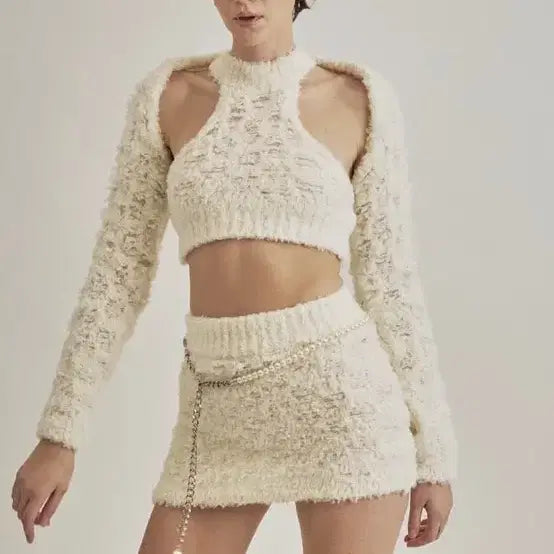[BUNJANG] Threetimes Hairy Bolero, Top, and Skirt Set / threetimes 쓰리타임즈 헤어리 볼레로, 탑, 스커트 세트