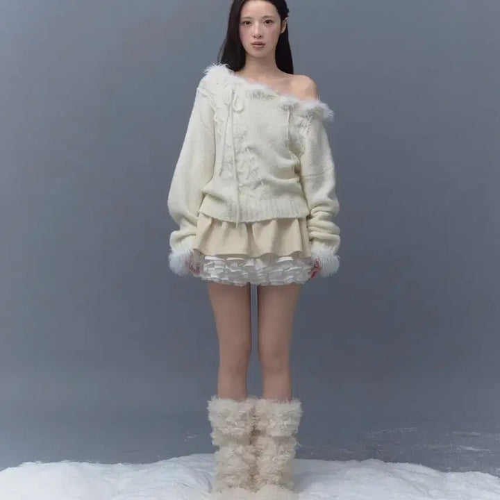 [BUNJANG] Thetis Off-Shoulder Angel Cable Knit Sweater / 더티스 Thetis 오프숄더 엔젤 케이블 니트