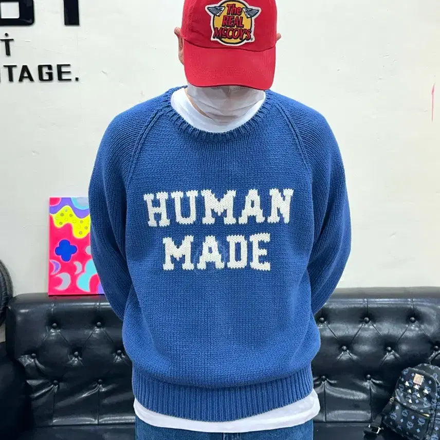 [BUNJANG] Human Made Rabbit Raglan Knit Sweater Blue XL / 휴먼 메이드 래빗 래글런 니트 스웨터 블루 XL