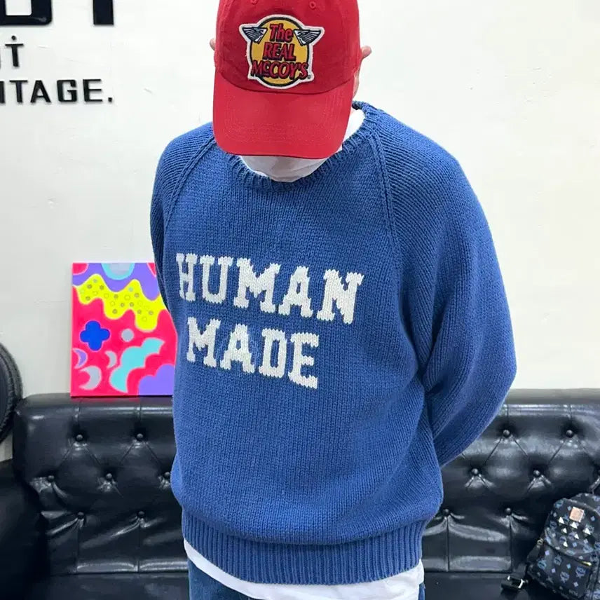 [BUNJANG] Human Made Rabbit Raglan Knit Sweater Blue XL / 휴먼 메이드 래빗 래글런 니트 스웨터 블루 XL