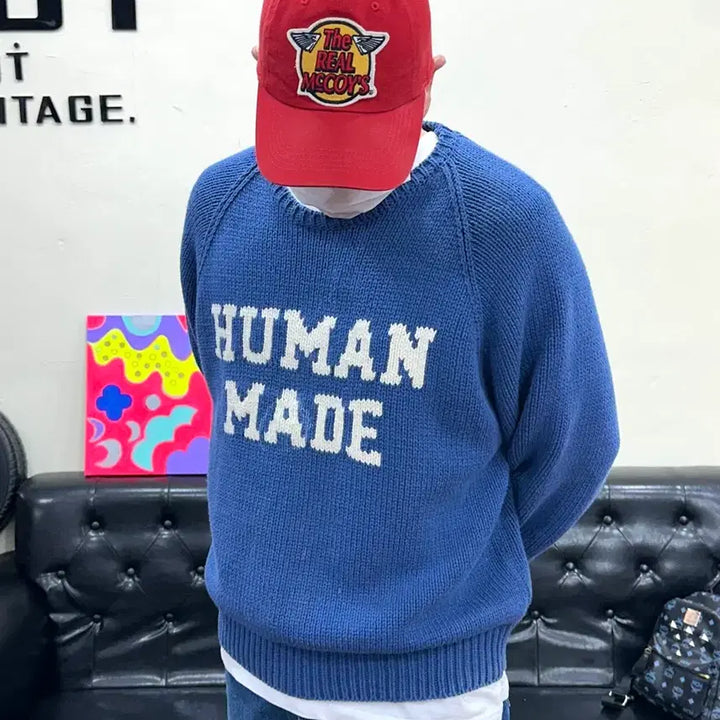 [BUNJANG] Human Made Rabbit Raglan Knit Sweater Blue XL / 휴먼 메이드 래빗 래글런 니트 스웨터 블루 XL