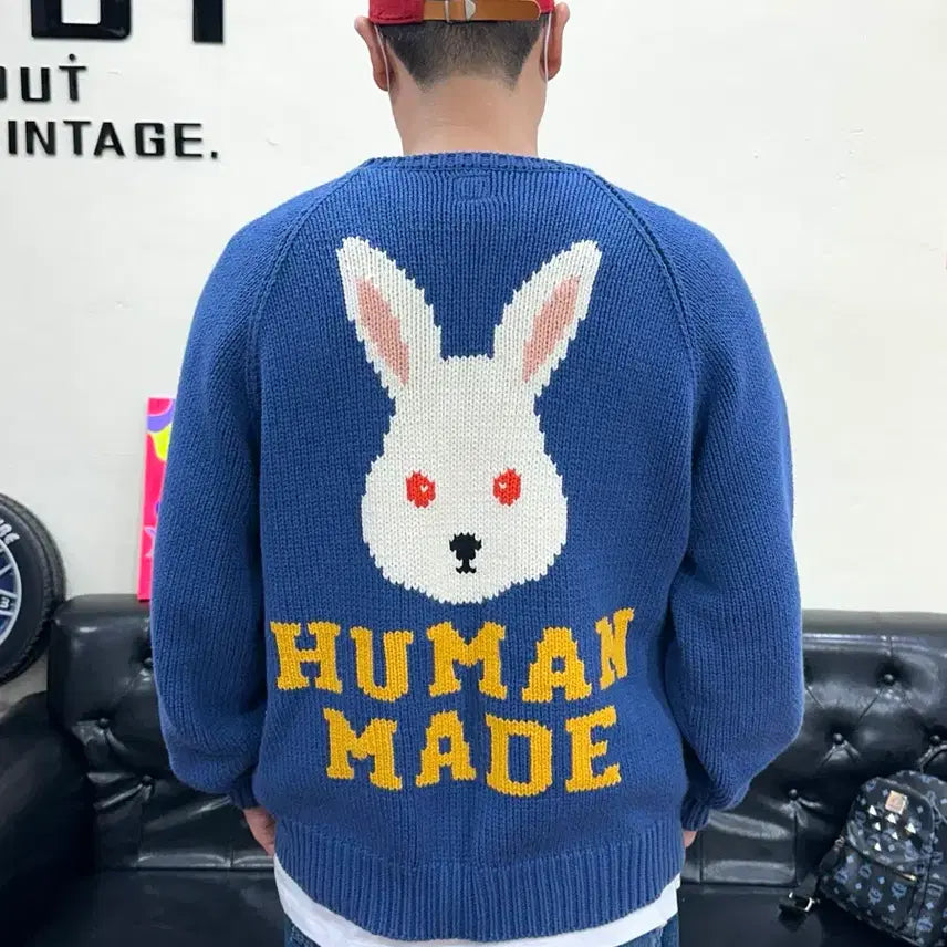[BUNJANG] Human Made Rabbit Raglan Knit Sweater Blue XL / 휴먼 메이드 래빗 래글런 니트 스웨터 블루 XL