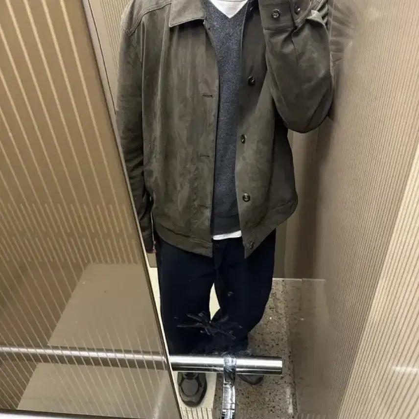 [BUNJANG] Pottery POU Suede Jacket - Khaki / 포터리 포우 스웨이드 자켓 카키