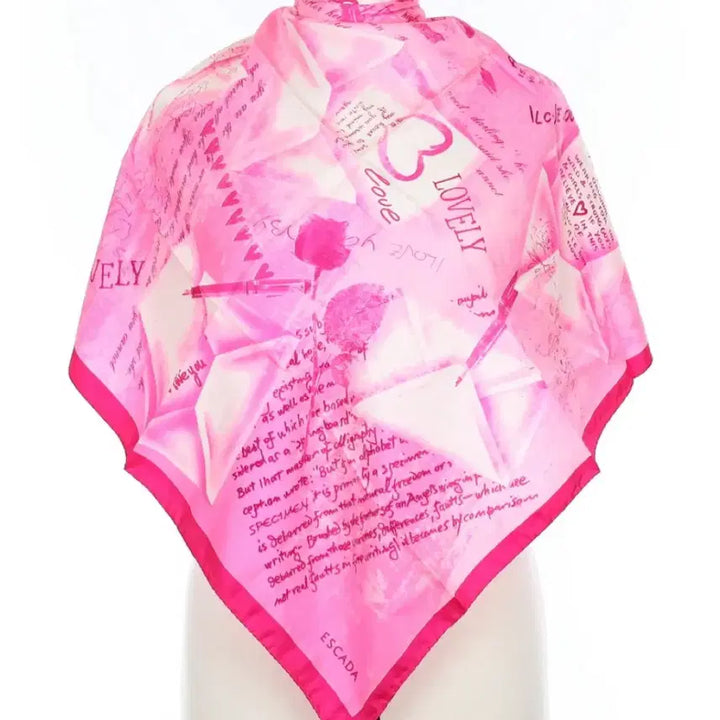 [BUNJANG] ESCADA Pink Heart Silk Scarf / ESCADA Pink Heart Love 에스카다 핑크 실크 스카프