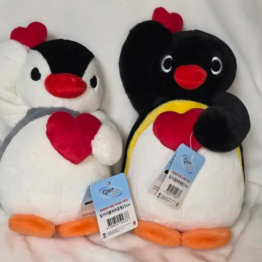 [BUNJANG] Pinga &amp; Pingu Double Heart Plush Doll Set / 핑가/핑구 더블하트 인형 25/27cm