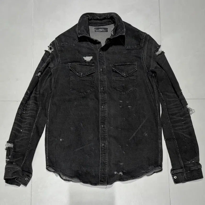 [BUNJANG] AMIRI Distressed Denim Shirt L / AMIRI 아미리 챠콜 디스트로이드 데님 셔츠 L