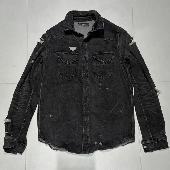 [BUNJANG] AMIRI Distressed Denim Shirt L / AMIRI 아미리 챠콜 디스트로이드 데님 셔츠 L