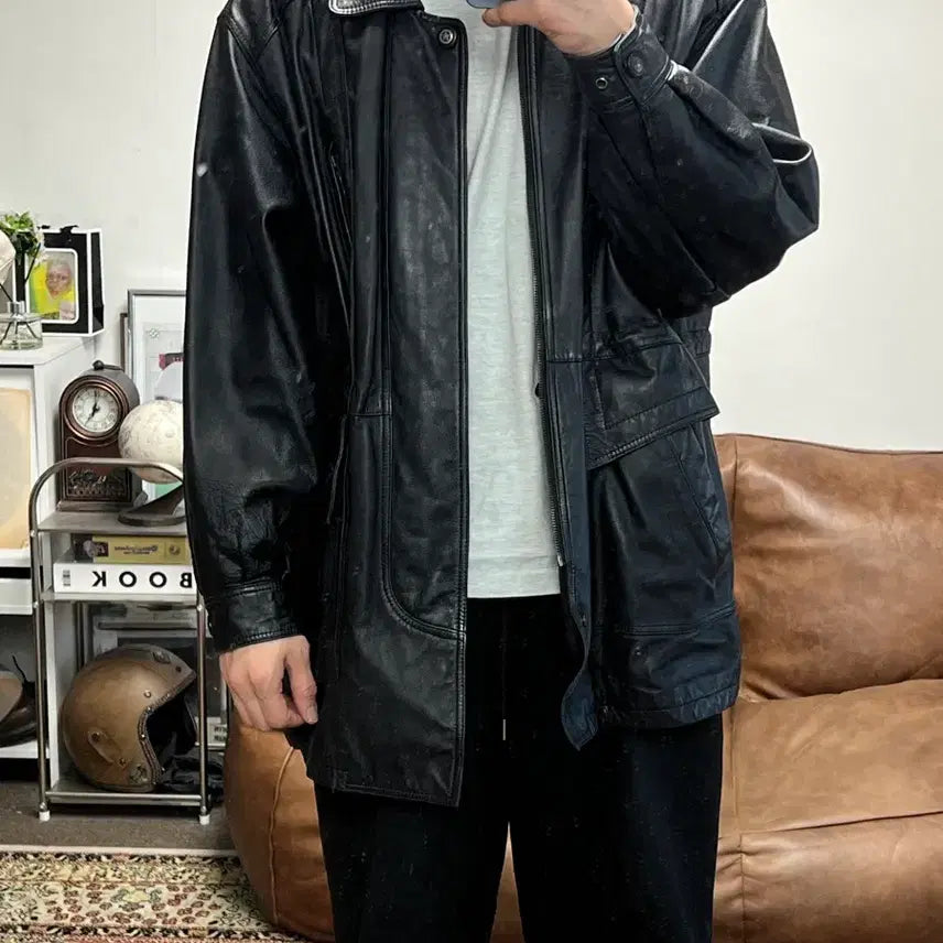 [BUNJANG] Vautoun Vintage Lambskin Half Leather Jacket / [105] Vautoun 빈티지 램스킨 하프 가죽 자켓