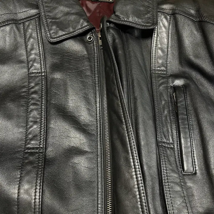 [BUNJANG] Vautoun Vintage Lambskin Half Leather Jacket / [105] Vautoun 빈티지 램스킨 하프 가죽 자켓