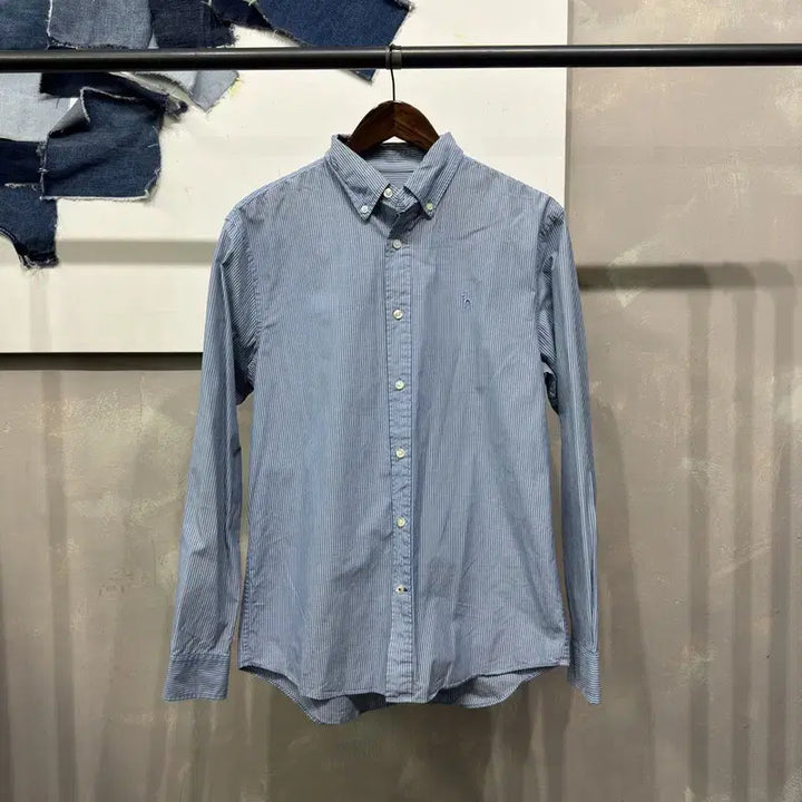 [BUNJANG] Hazzys Casual Embroidered Stripe Shirt / (100) 헤지스 캐주얼 자수 스트라이프 셔츠 남방