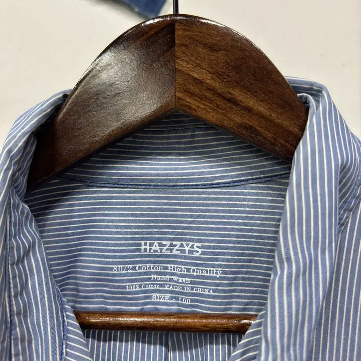 [BUNJANG] Hazzys Casual Embroidered Stripe Shirt / (100) 헤지스 캐주얼 자수 스트라이프 셔츠 남방