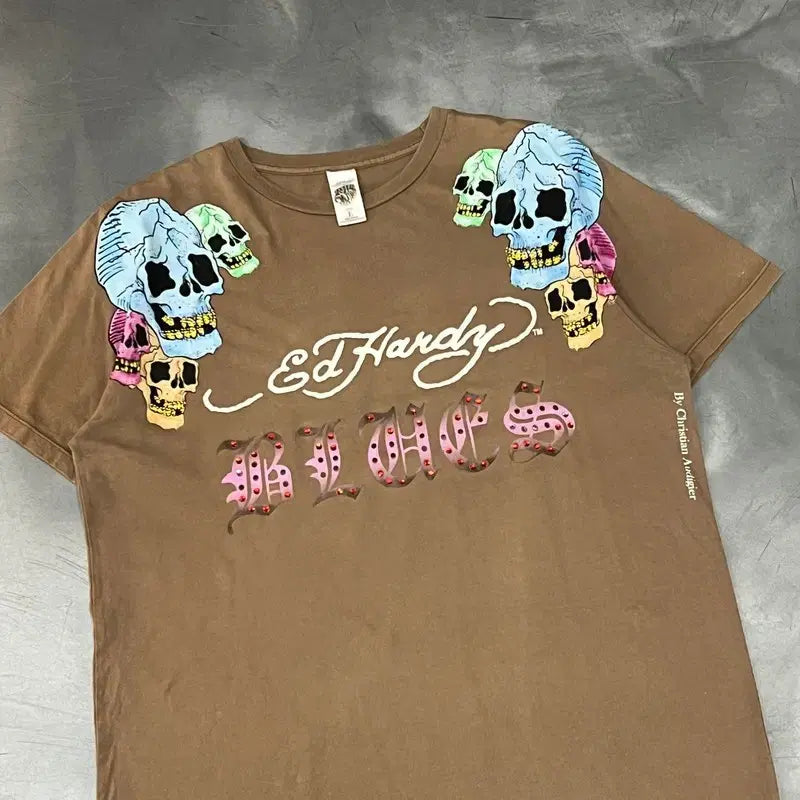 [BUNJANG] Ed Hardy Cubic Skull Full Print T-shirt / 에드하디 큐빅 스컬 풀프린팅 반팔티 y15950