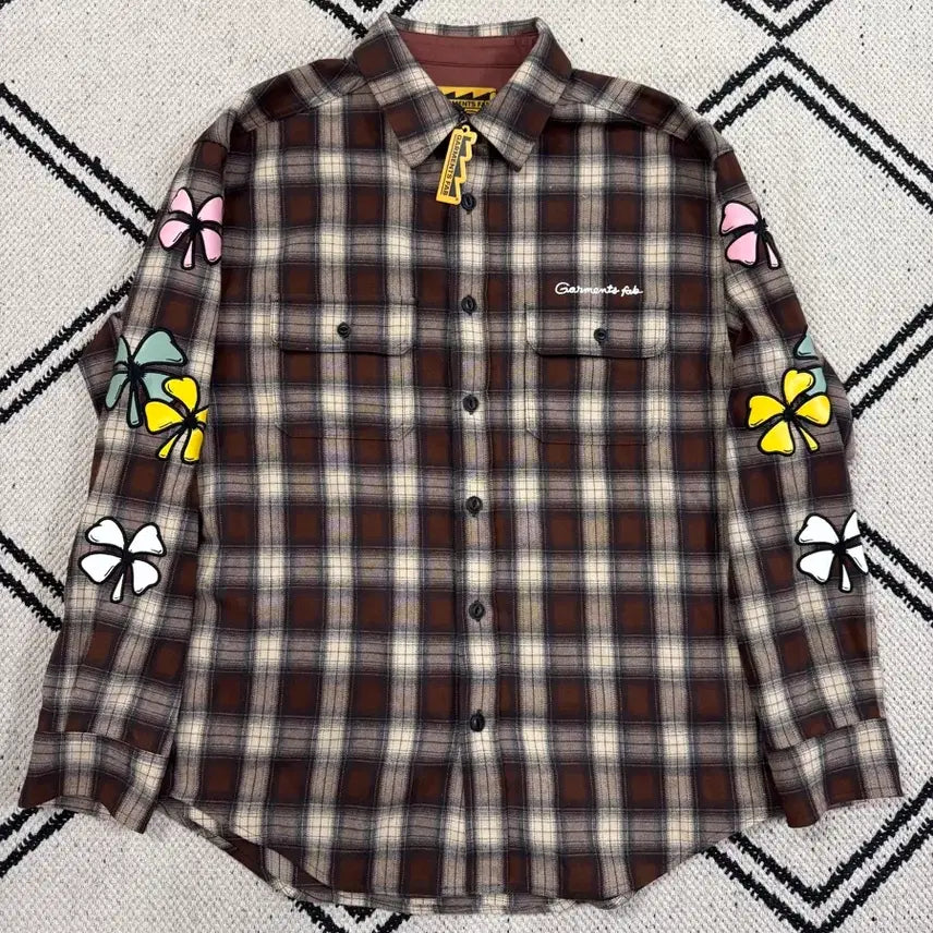 [BUNJANG] Garments Fab Clover Check Shirt - Brown / [새제품/L] 가먼츠팹 클로버 체크 셔츠 - 브라운