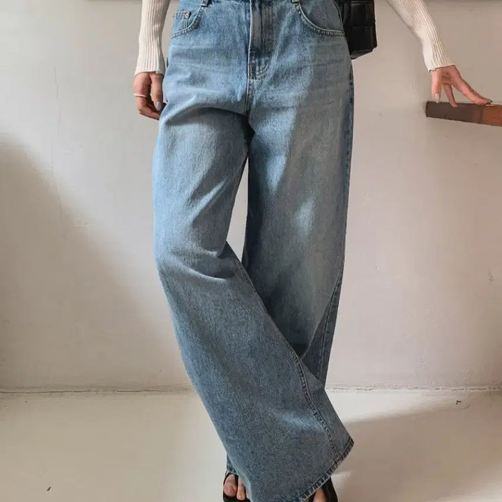 [BUNJANG] Three Quarter Mid-Wash Denim Jeans / 쓰리쿼터 와이드 봄 중청 데님