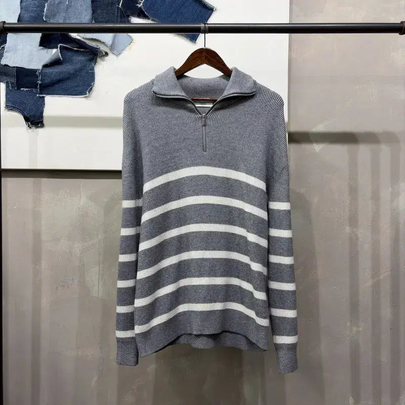 [BUNJANG] Topten Casual Striped Half-Zip Knit Sweater / (105) 탑텐 캐주얼 스트라이프 반집업 니트