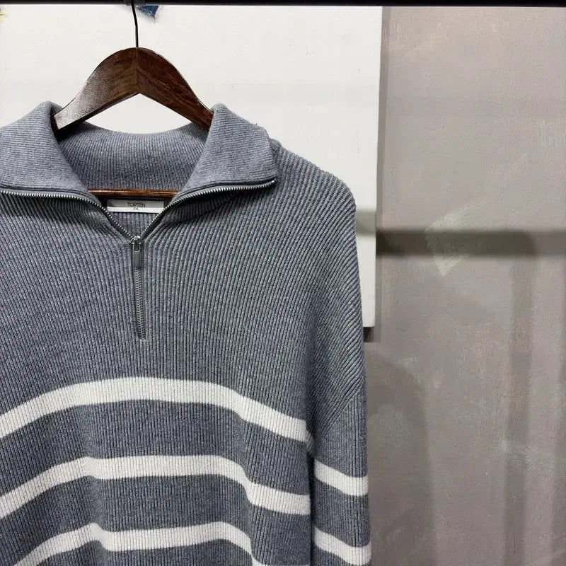 [BUNJANG] Topten Casual Striped Half-Zip Knit Sweater / (105) 탑텐 캐주얼 스트라이프 반집업 니트