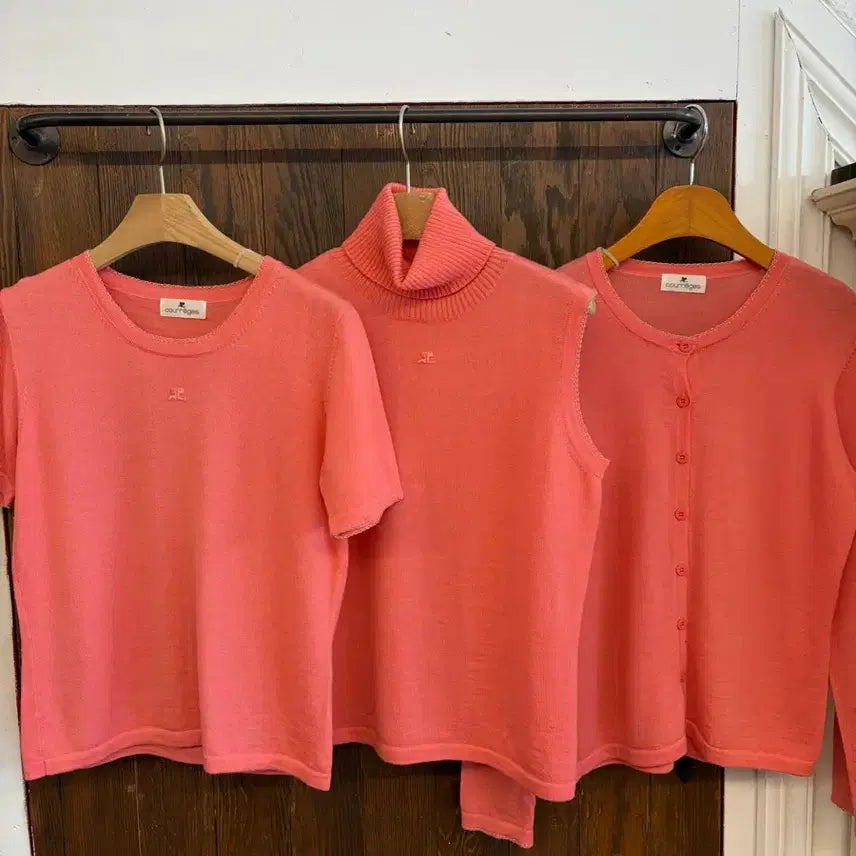 [BUNJANG] Courrèges Coral Pink Knit Three-Piece Set / 꾸레쥬 정품 코랄 쓰리피스