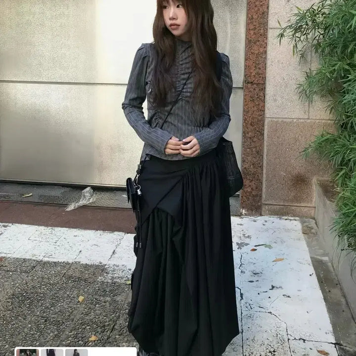 [BUNJANG] Flareup Asymmetrical Draped Layered Long Skirt / 플레어업 Asymmetrical Draped Layered  Long