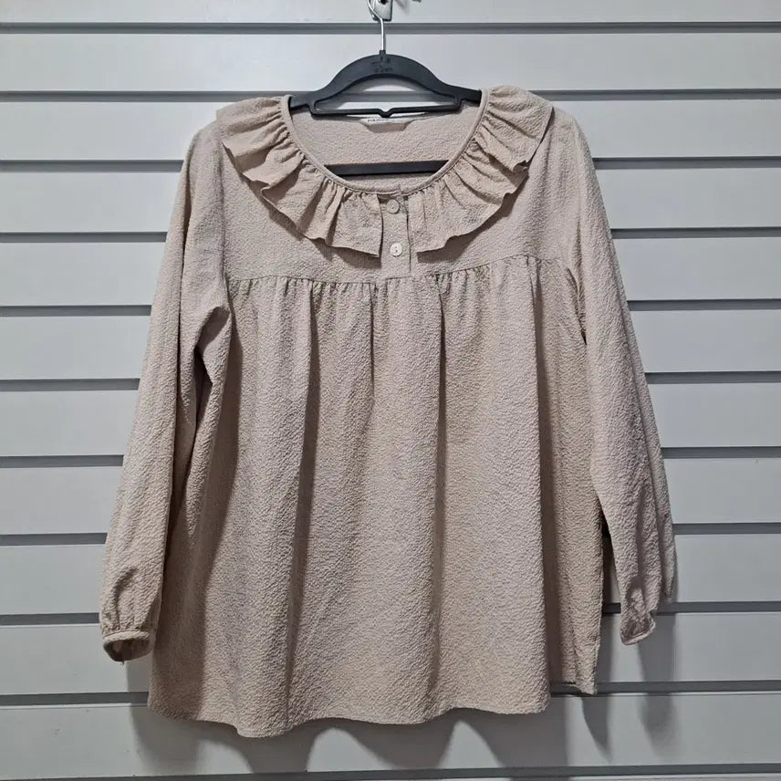 [BUNJANG] Unbranded Beige Ruffle Blouse (Size 77) / 여성 베이지 프릴배색 블라우스/77/옷장꾸미기