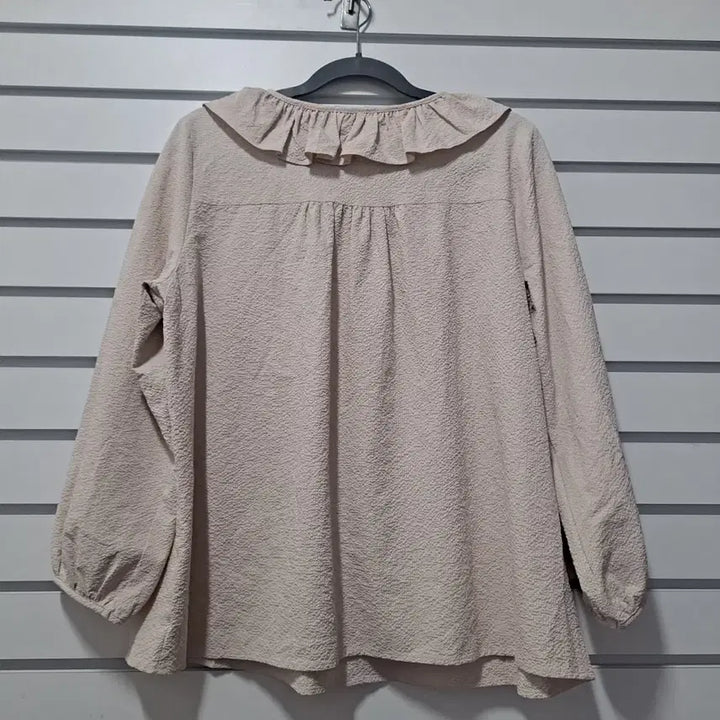 [BUNJANG] Unbranded Beige Ruffle Blouse (Size 77) / 여성 베이지 프릴배색 블라우스/77/옷장꾸미기