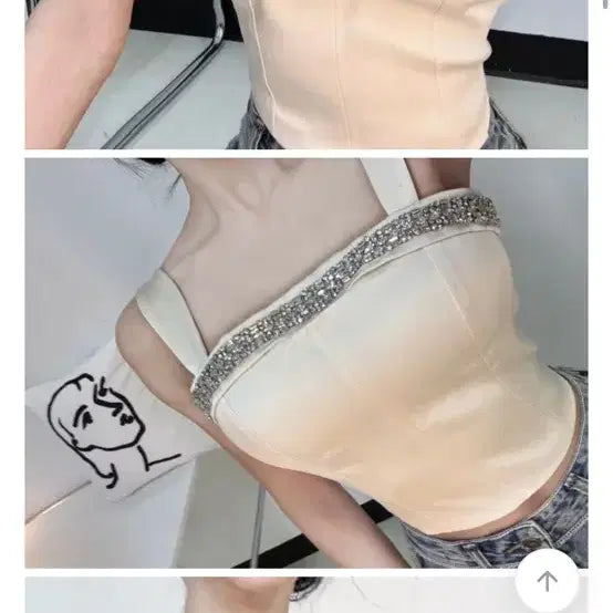[BUNJANG] Satin Cubic Tank Top - Cream Satin - Imported Apparel / 새틴 큐빅 나시탑 크림새틴 수입의류 홀복 새상품