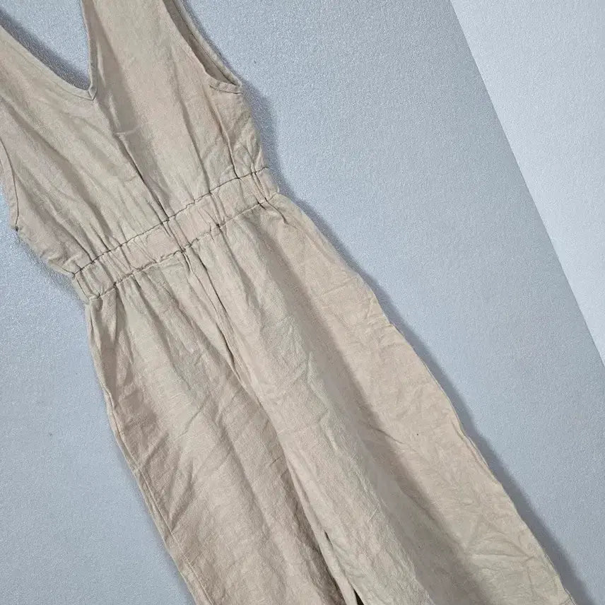 [BUNJANG] Linen V-neck Sleeveless Jumpsuit / 린넨 브이넥 민소매 와이더 점퍼슈트 55~66
