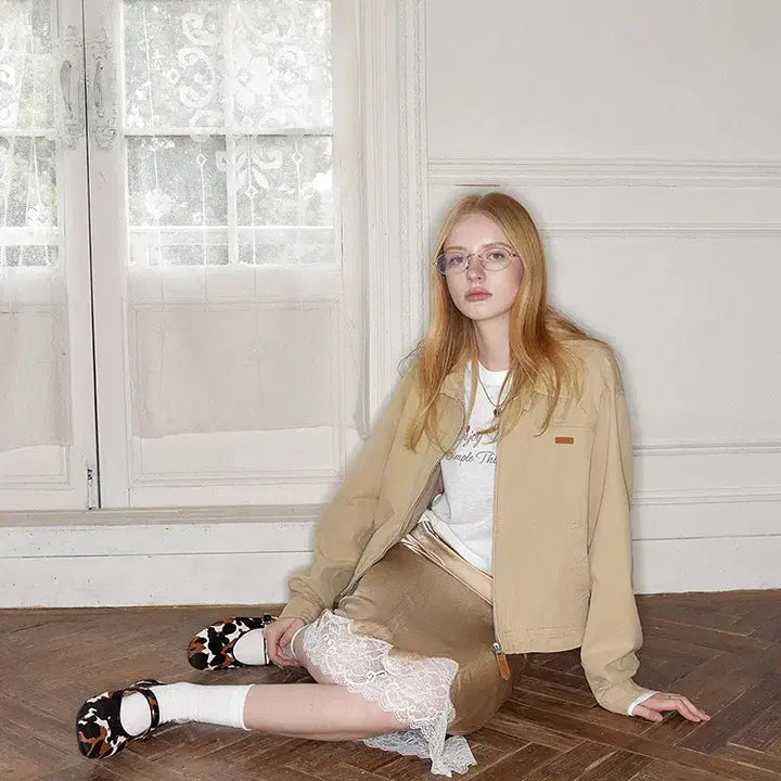 [BUNJANG] UENA American Retro Leather Workwear Short Jacket / UENA 우에나 아메리칸 레트로 가죽 라벨 워크웨어 숏 자켓