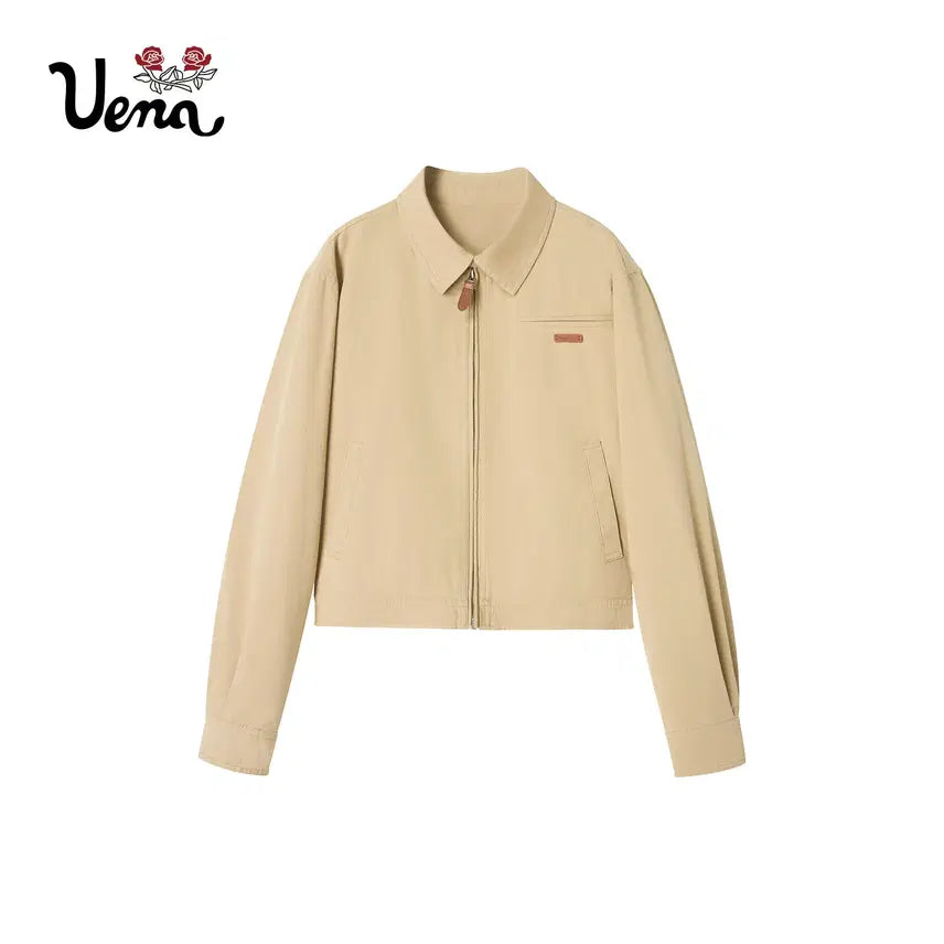 [BUNJANG] UENA American Retro Leather Workwear Short Jacket / UENA 우에나 아메리칸 레트로 가죽 라벨 워크웨어 숏 자켓