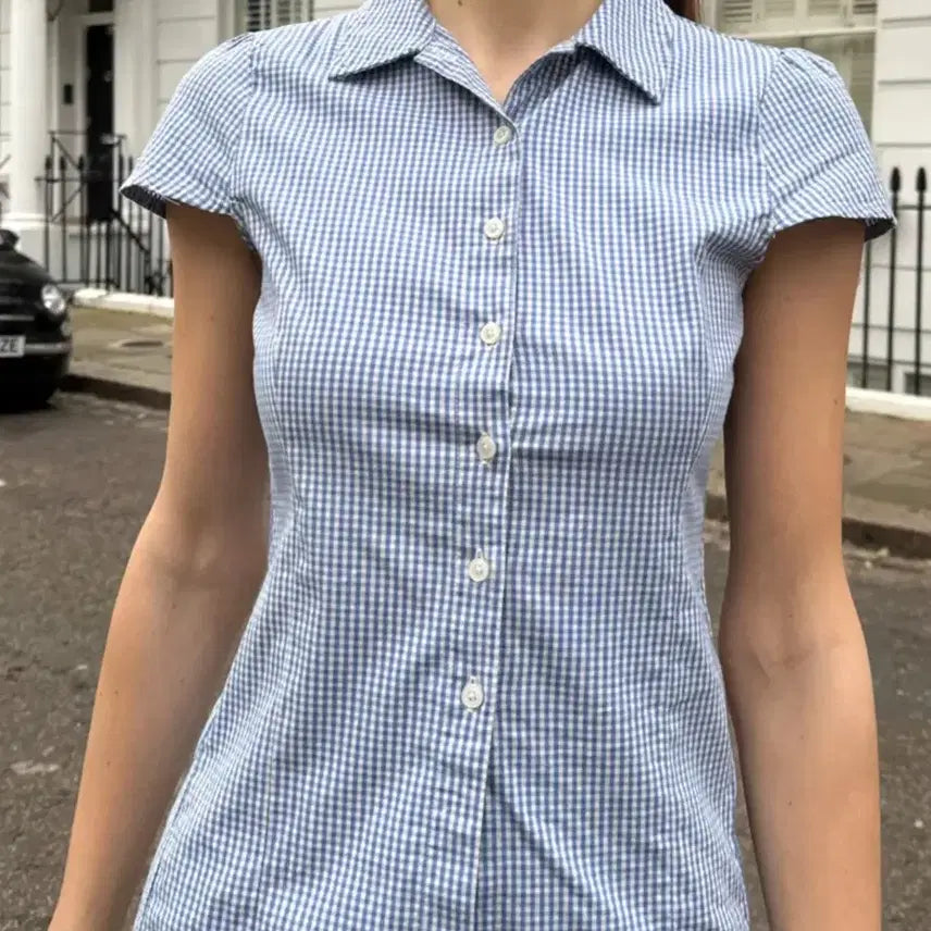 [BUNJANG] Brandy Melville Rue Checkered Short Sleeve Shirt / 브랜디멜빌 루 rue 체크 탑 반팔 셔츠