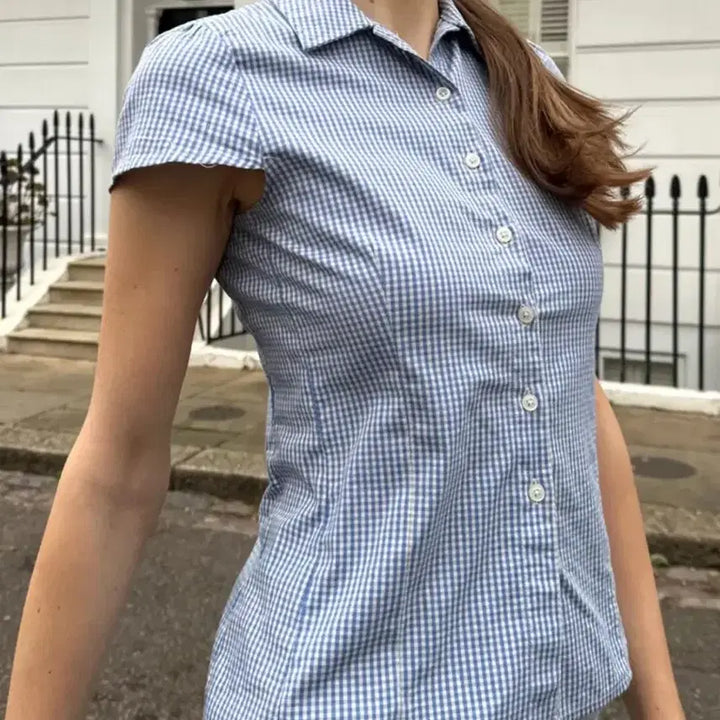 [BUNJANG] Brandy Melville Rue Checkered Short Sleeve Shirt / 브랜디멜빌 루 rue 체크 탑 반팔 셔츠