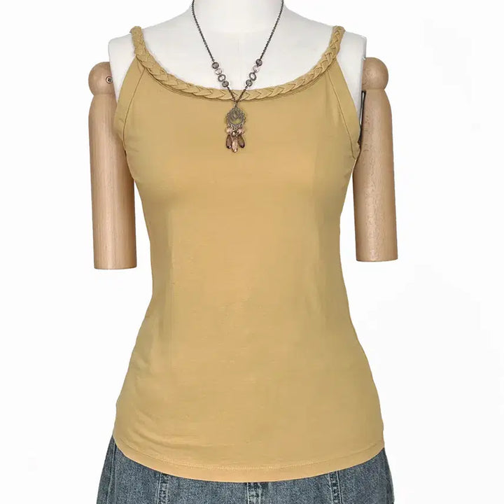 [BUNJANG] Vintage Twist Knit Cami Top / 일본빈티지 라운드 꽈배기끈나시 슬립티 머스터드 모리걸하구미룩갸루y2k