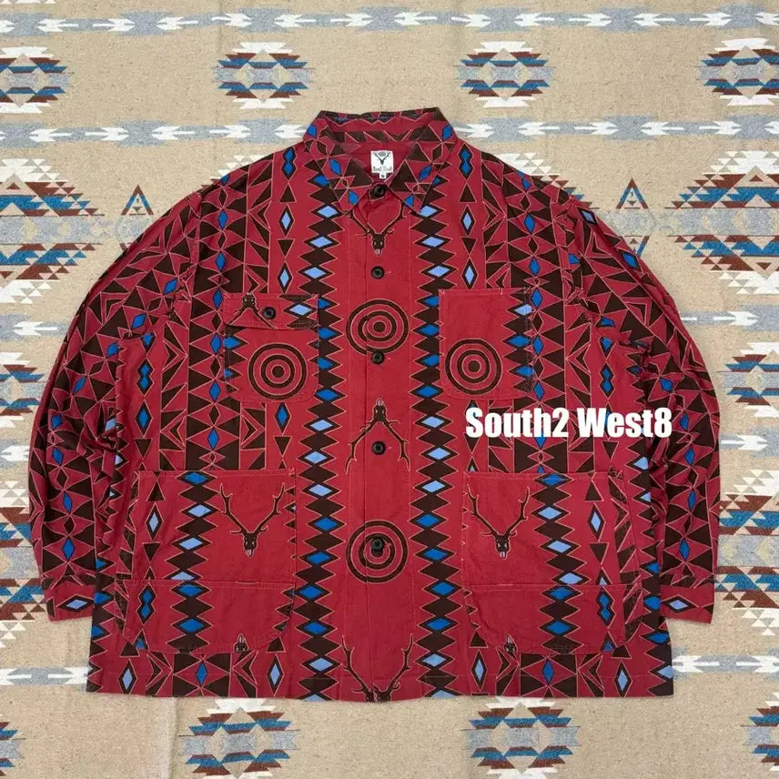 [BUNJANG] South2 West8 Hunting Flannel Coverall Jacket Red / [M][100-105] 남이서팔 헌팅 플란넬 커버올 레드