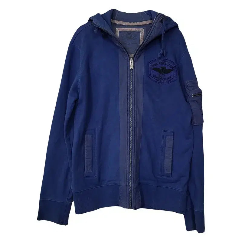 [BUNJANG] DOHC Y2K Vintage Printed Hoodie Zip-up (Navy, M) / DOHC 네이비 Y2K 빈티지 프린팅 후드 집업 M