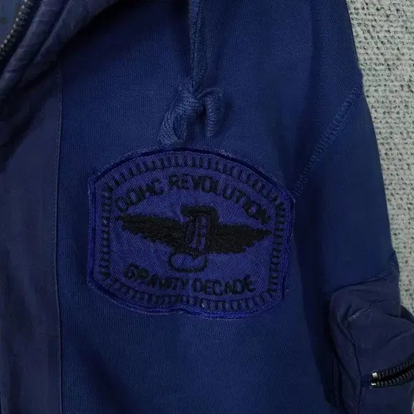 [BUNJANG] DOHC Y2K Vintage Printed Hoodie Zip-up (Navy, M) / DOHC 네이비 Y2K 빈티지 프린팅 후드 집업 M
