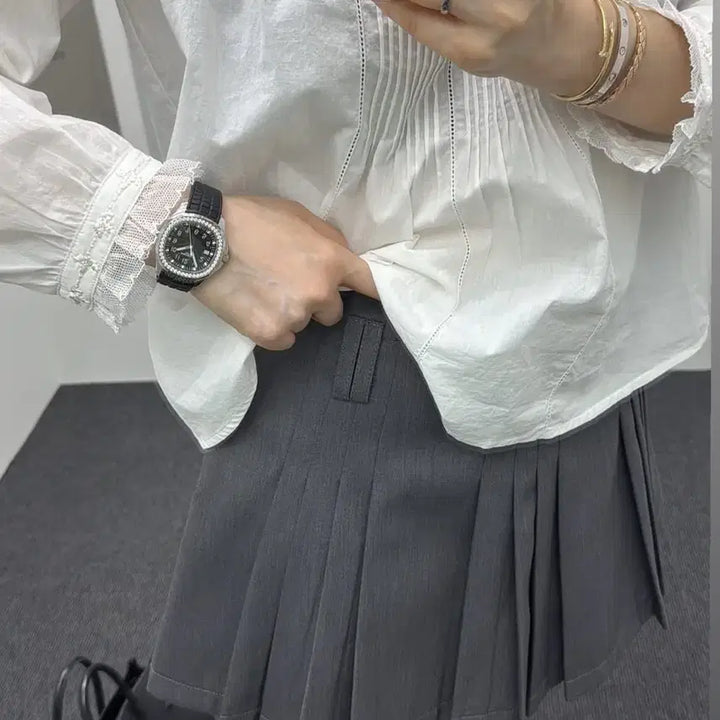 [SOLD OUT] 헬더 언발 주름 스커트 차콜s새상품