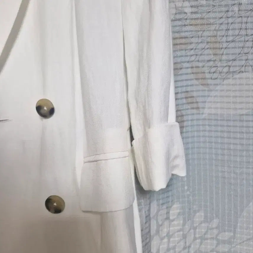 [BUNJANG] White Linen Double Button Jacket / 화이트 린넨 더블 버튼 자켓