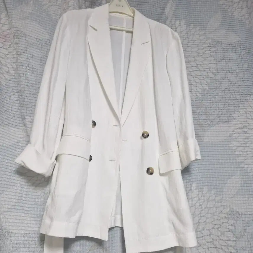 [BUNJANG] White Linen Double Button Jacket / 화이트 린넨 더블 버튼 자켓