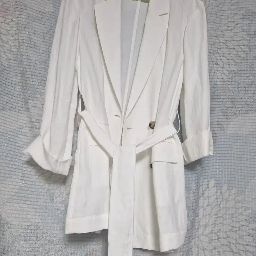 [BUNJANG] White Linen Double Button Jacket / 화이트 린넨 더블 버튼 자켓