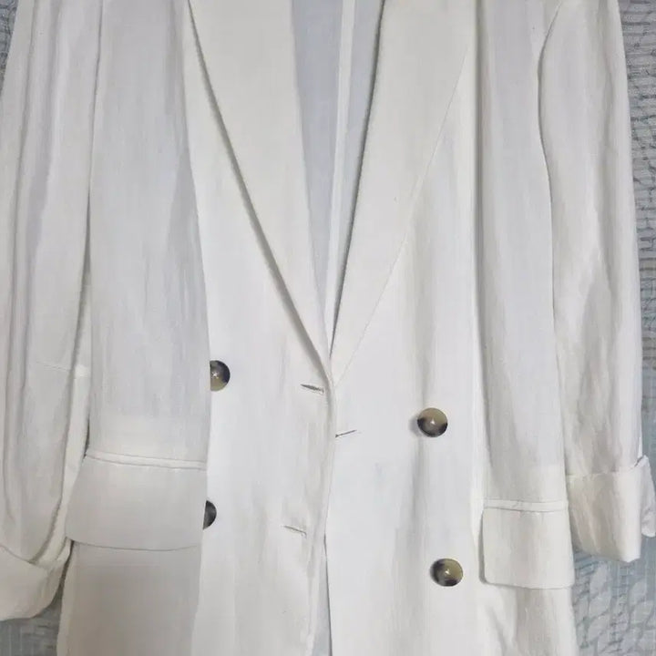 [BUNJANG] White Linen Double Button Jacket / 화이트 린넨 더블 버튼 자켓