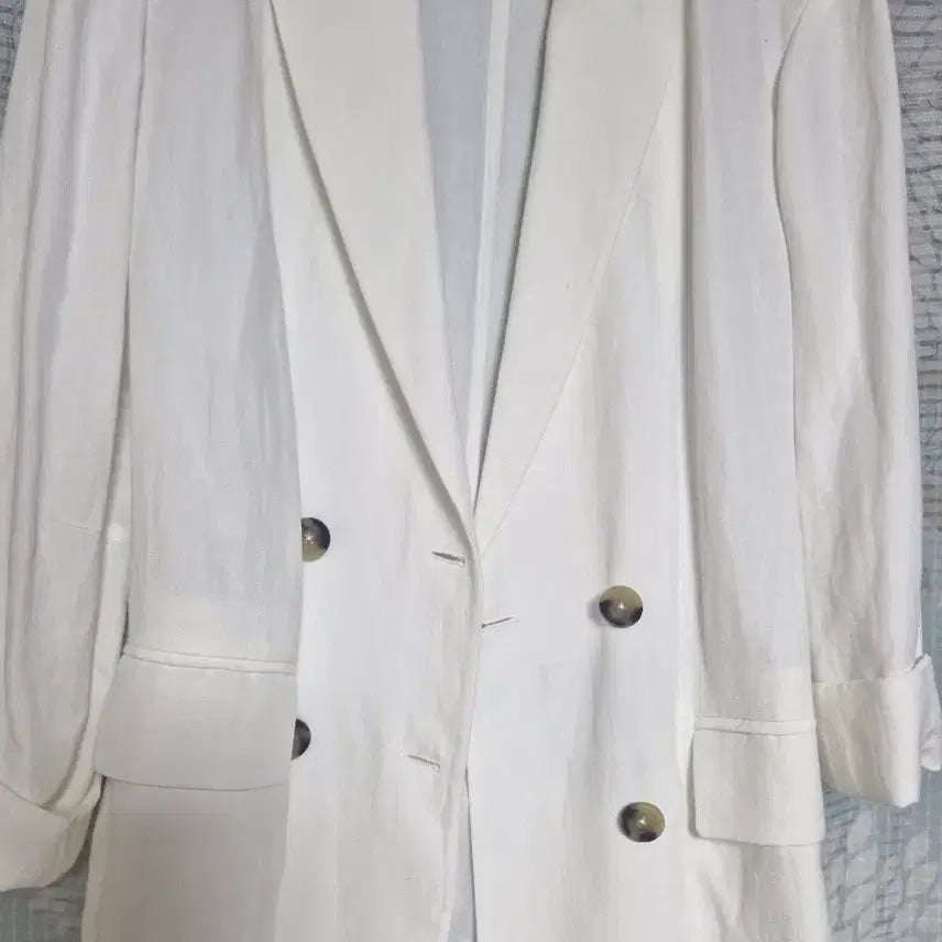[BUNJANG] White Linen Double Button Jacket / 화이트 린넨 더블 버튼 자켓