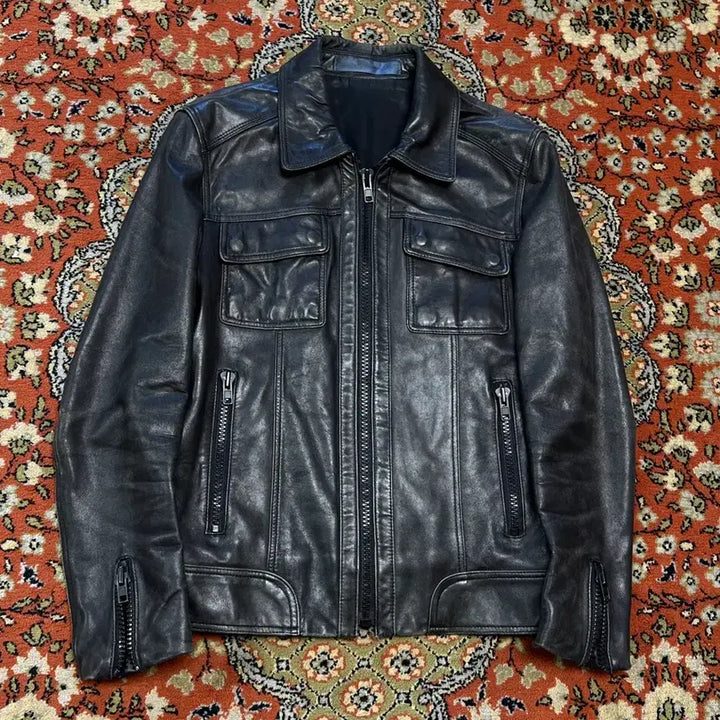 [BUNJANG] The T-shirt Museum Vintage Lambskin Single Rider Jacket / [S] 더티셔츠뮤지엄 빈티지 램스킨 싱글라이더 자켓