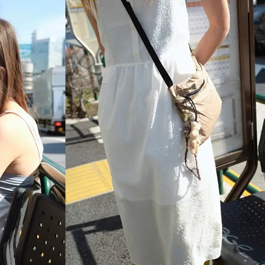 [BUNJANG] Enzo Blues Seersucker White Sleeveless Dress / 엔조블루스 체크 슬립 드레스 화이트