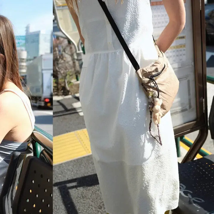 [BUNJANG] Enzo Blues Seersucker White Sleeveless Dress / 엔조블루스 체크 슬립 드레스 화이트